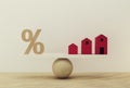 Percentage symbol icon and house scale in equal position. financial management concept : depicts short term borrowing for a Royalty Free Stock Photo