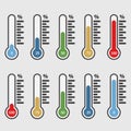 Percentage thermometer. Temperature thermometers with percentages scale set