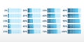 Percentage vector infographic icons isolated. 5 10 15 20 25 30 35 40 45 50 55 60 65 70 75 80 85 90 95 100 percent square charts