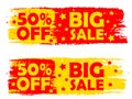 50 percentages big sale, yellow and red drawn labels