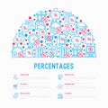 Percentages concept in half circle