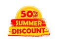 50 percentages off summer discount with sun sign, drawn label