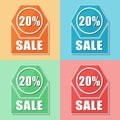 20 percentages sale, four colors web icons