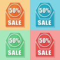 50 percentages sale, four colors web icons