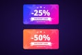 25 and 50 percents discount cards. Vector illustration.