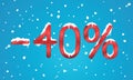 40 percents discount numbers with snow and icicles. Snowing retail winter digits for your business web site or banners. Advertise