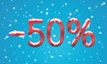 50 percents discount numbers with snow and icicles. Snowing retail winter digits for your business web site or banners. Advertise