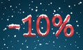 10 percents discount numbers with snow and icicles. Snowing retail winter digits for your business web site or banners. Advertise