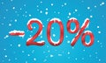 20 percents discount numbers with snow and icicles. Snowing retail winter digits for your business web site or banners. Advertise