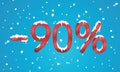 90 percents discount numbers with snow and icicles. Snowing retail winter digits for your business web site or banners. Advertise