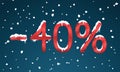 40 percents discount numbers with snow and icicles. Snowing retail winter digits for your business web site or banners. Advertise