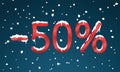 50 percents discount numbers with snow and icicles. Snowing retail winter digits for your business web site or banners. Advertise