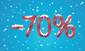 70 percents discount numbers with snow and icicles. Snowing retail winter digits for your business web site or banners. Advertise