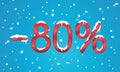 80 percents discount numbers with snow and icicles. Snowing retail winter digits for your business web site or banners. Advertise