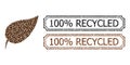 100 Percents Recycled Textured Stamps with Notches and Herbal Leaf Collage of Coffee Grain Royalty Free Stock Photo
