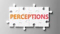 Perceptions complex like a puzzle - pictured as word Perceptions on a puzzle pieces to show that Perceptions can be difficult and