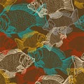 Perch hand drawing pattern seamless. Fish background Royalty Free Stock Photo