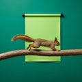 is perched on a textured brown branch against a playful background Royalty Free Stock Photo