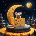 Perched on top of this delectable celestial body is a tiny mouse, its eyes twinkling with delight as it takes in the wonder o