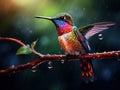Ai Generated illustration Wildlife Concept of Perching Hummingbird Royalty Free Stock Photo