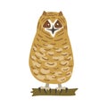 Perching Owl Bird with Broad Head and Sharp Talons Having Upright Stance Vector Illustration