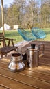 Italian perculator in an outdoor glamping setting