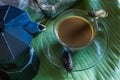 Percolator and coffee with cicada