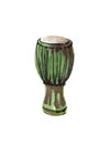 Percussion music instrument, african & arabic drum, green djembe with traditional ornament Royalty Free Stock Photo