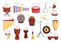 Percussion music instruments set, flat vector illustration isolated on white background.
