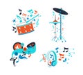 Percussion musical instruments flat illustrations set