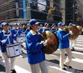 Percussion Section of a Marching Band, Cymbals and Drums in a Parade in New York City, NYC, NY, USA
