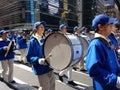 Percussion Section of a Marching Band, Drums and Cymbals in a Parade in New York City, NYC, NY, USA