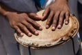 Percussionist hands playing atabaque. African music