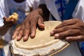 Percussionist hands playing atabaque. African music