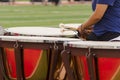 Percussionist playing the timpani drums at rehearesal Royalty Free Stock Photo