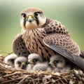 Peregrin falcon in the nest with babies Royalty Free Stock Photo