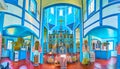 Panorama of the St George Church prayer hall, Pereiaslav Scansen, on May 22 in Pereiaslav, Ukraine