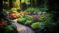 Perennial Plants garden. Enchanting Path Through Perennial Garden Royalty Free Stock Photo