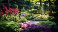 Perennial Plants garden. Enchanting Path Through Perennial Garden Royalty Free Stock Photo