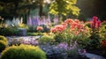 Perennial Plants garden. Enchanting Path Through Perennial Garden Royalty Free Stock Photo