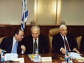 Shimon Peres in Cabinet Meeting with Ariel Sharon