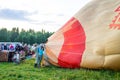Pereslavl-Zalessky, Yaroslavl region / Russia - July, 20, 2019: Inflating and installing balloons to start at the festival of Aero