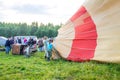 Pereslavl-Zalessky, Yaroslavl region / Russia - July, 20, 2019: Inflating and installing balloons to start at the festival of Aero