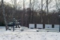 Military cemetery. Memorial complex on the common grave of Soviet soldiers. Tank on the grave of soldiers. Kaliningrad region