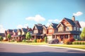 Perfect american neighbourhood. Houses in suburban area at summer day, neural network generated image Royalty Free Stock Photo