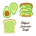 Perfect Avocado Toast as bread with slices and sandwich with mixed avocado and sesame seeds