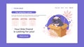 Perfect banner for your website of pet adoption, animal store or vet clinic. Cute fluffy black cat sits in the box Royalty Free Stock Photo