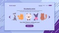 Perfect banner for your website of pet adoption, animal store or vet clinic. Group of cute dogs and cats are waiting Royalty Free Stock Photo