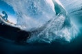 Perfect barrel wave crashing in ocean. Underwater wave texture