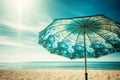 The perfect beach day with a blue sky, umbrella, and ocean, AI generated Royalty Free Stock Photo